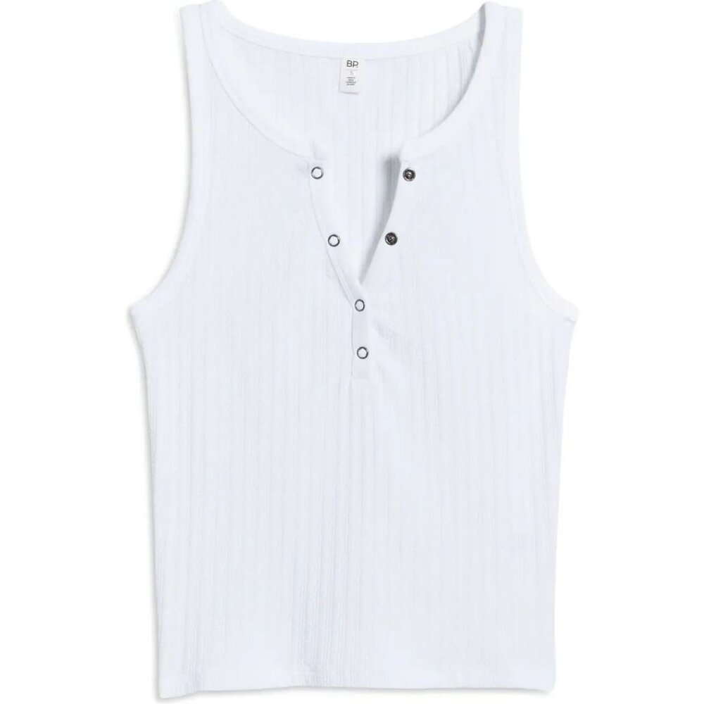 B.P. Ribbed Tank Top Button Placket Neckline